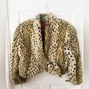 Vintage 80s cropped faux fur leopard print jacket